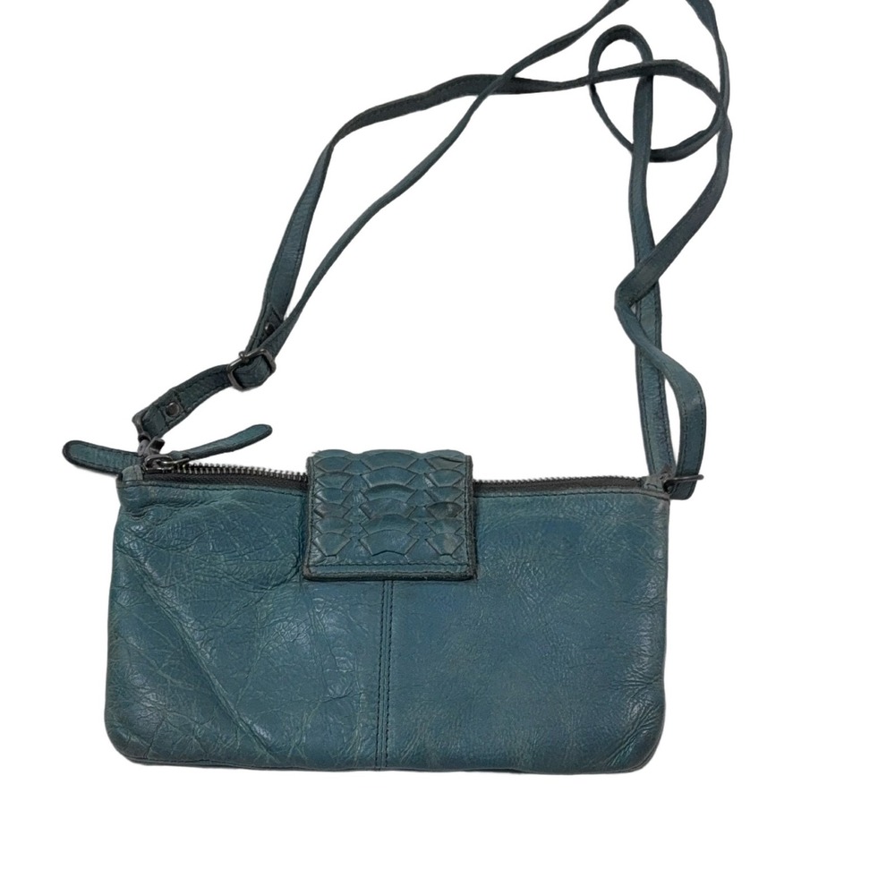 Vilenca Holland Teal Green Leather Boho Chic Small Crossbody Bag Zip Closure